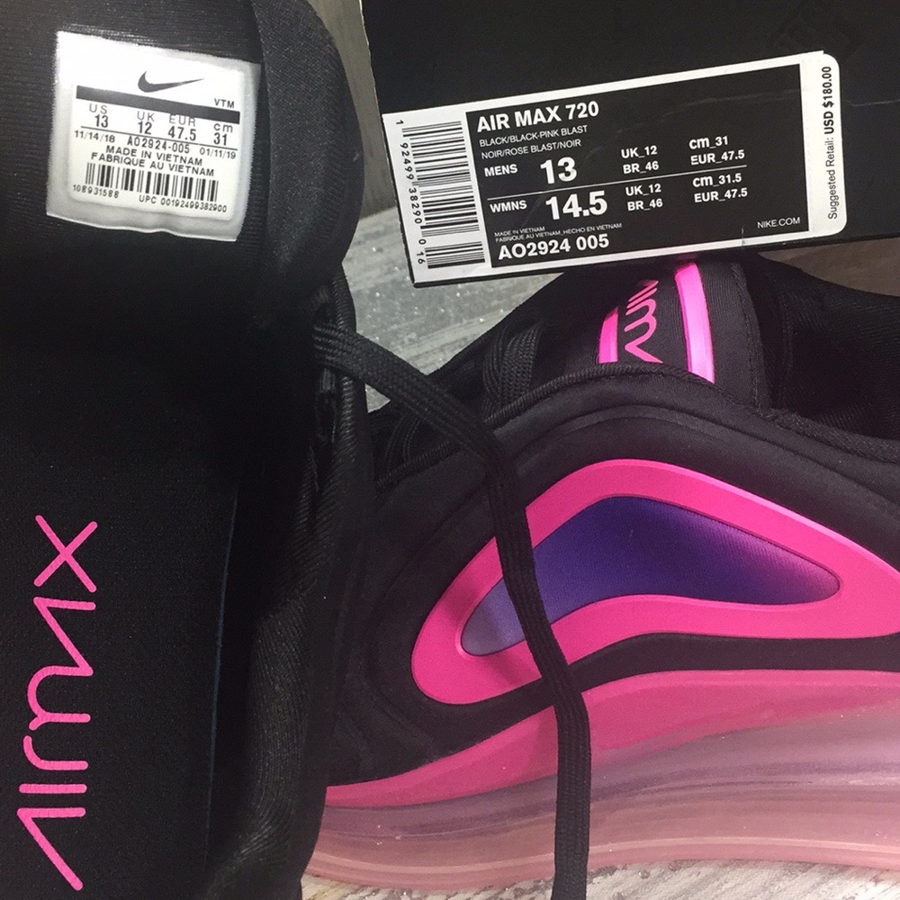 Nike Air Max 720 black/black-pink blast Men’s Shoe - Picture 7 of 8